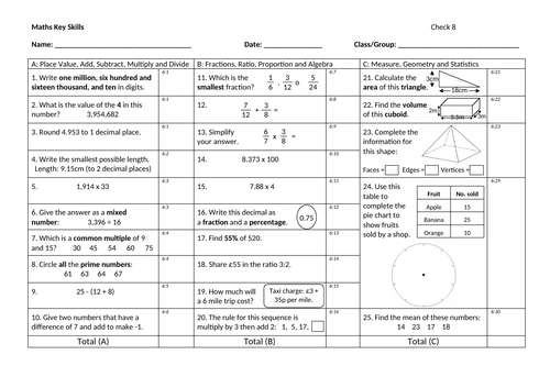 Year 6 Skills checker 10 tests (SATs Preperation) | Teaching Resources