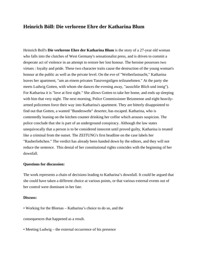 A LEVEL GERMAN REVISION: KATHARINA BLUM; extensive revision notes ...