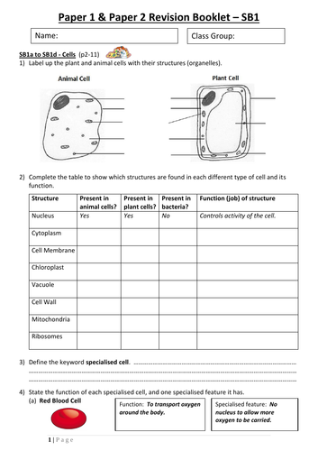 SB1 Revision Booklet (Edexcel GCSE Biology - Single Science)