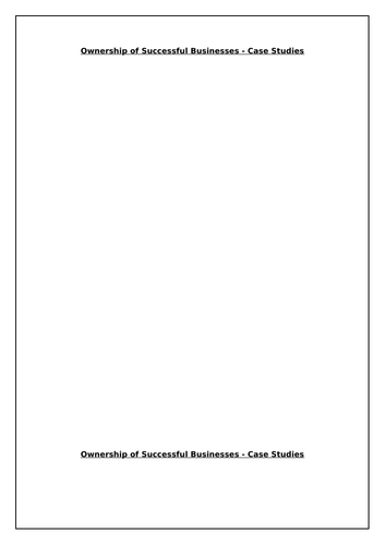 Ownership of Successful Businesses - Case Studies | Teaching Resources