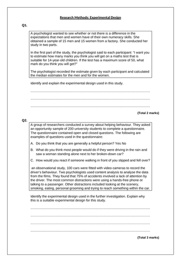 A-Level Psychology - EXPERIMENTAL DESIGN [Year 1 Research Methods ...