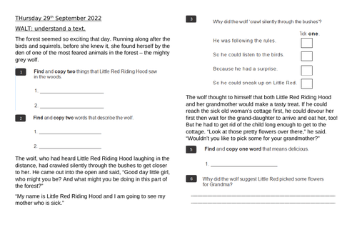 Little Red Riding Hood Reading Planning | Teaching Resources