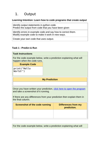Intro To Python - 7 Lesson SOW | Teaching Resources
