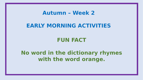 Early Morning Work - UKS2 - Aut - Wk1-6 | Teaching Resources
