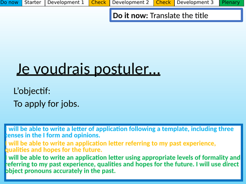 Je voudrais postuler Studio GCSE French Mod 7.3