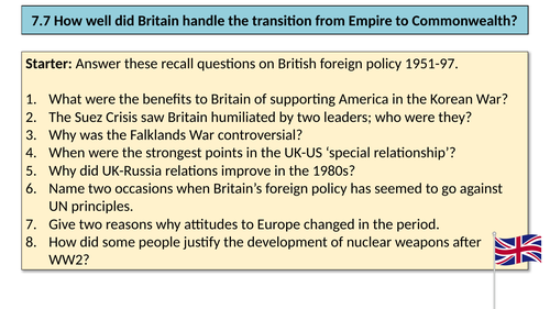 OCR A-Level History Y113: 7.7 Decolonisation and the Commonwealth