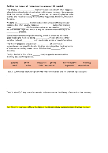 Reconstructive Memory (GCSE AQA Psychology