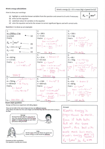 Kinetic Energy Equation Practice | Teaching Resources