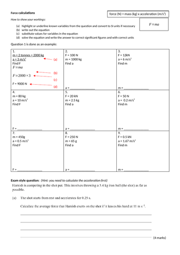 Newton's 2nd Law equation practice