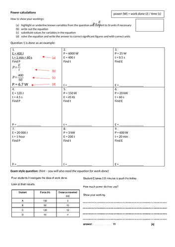 Power equation practice