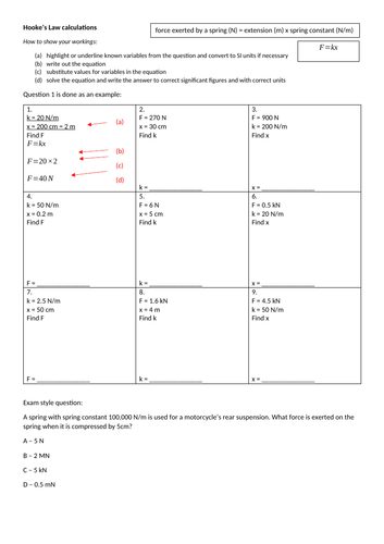 Hooke's Law equation practice