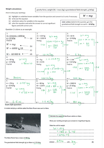 Weight Equation Practice