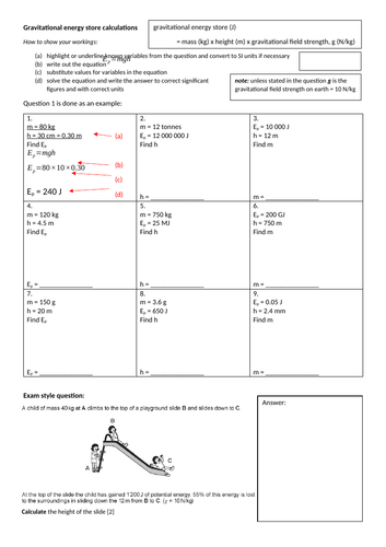 Gravitational Potential Energy Equation Practice