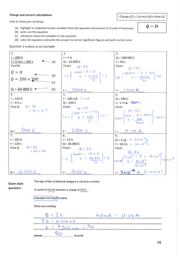 Charge and current equation practice