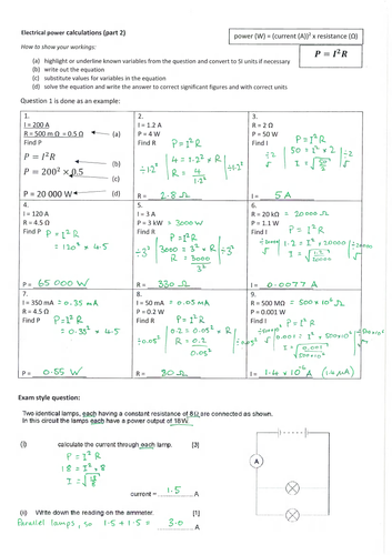 Electrical Power (B) equation practice