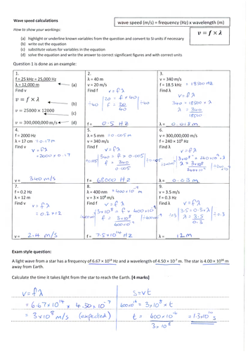 Wave speed equation practice