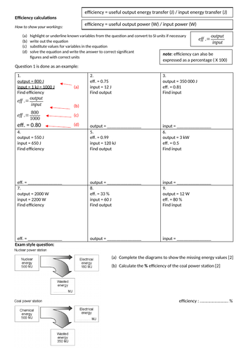 Efficiency equation practice