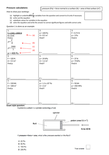 Pressure Equation Practice