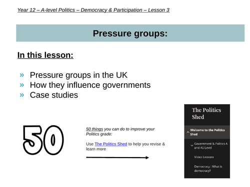 Pressure groups (AS Politics) | Teaching Resources