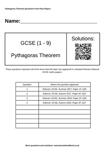Pythagoras' Theorem. GCSE Maths Past Paper Questions (Edexcel ...