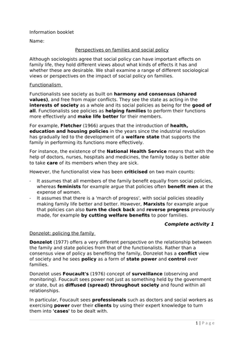 A Level Sociology AQA Families and Households | Teaching Resources