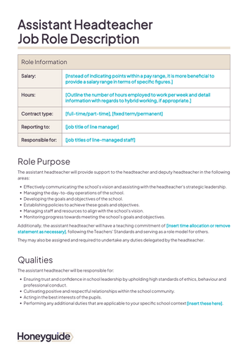 Assistant Headteacher Job Description Secondary