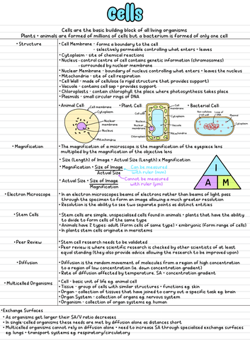 GCSE Biology Notes - Unit 1 | Teaching Resources