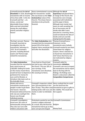 EDEXCEL GCSE HISTORY. HENRY AND HIS MINISTERS LESSON 10. THE CLOSURE OF ...