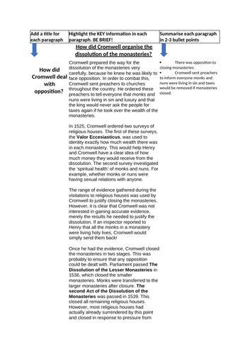 EDEXCEL GCSE HISTORY. HENRY AND HIS MINISTERS LESSON 10. THE CLOSURE OF THE MONASTERIES