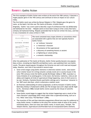 KS3 Intro to Gothic, & The Woman In Black | Teaching Resources