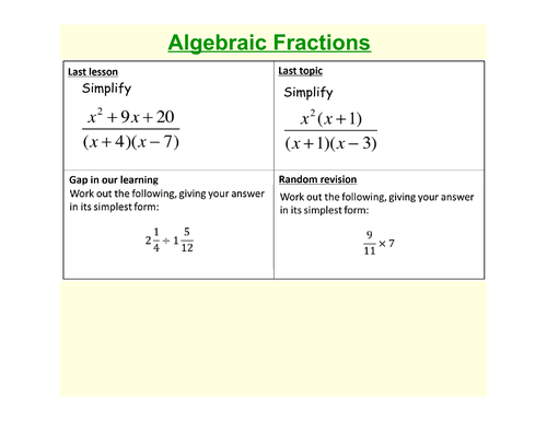 Algebraic Fractions: Multiplication and Division | Teaching Resources