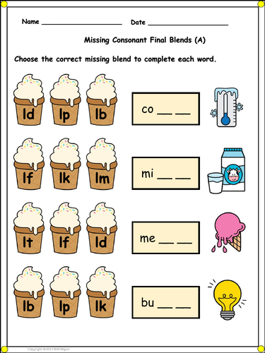 Final Consonant Blends Endings Phonics Worksheets Gap Filling ...