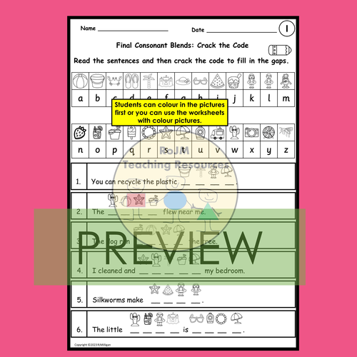 Final Consonant Blends Endings Phonics Worksheets Gap Filling ...