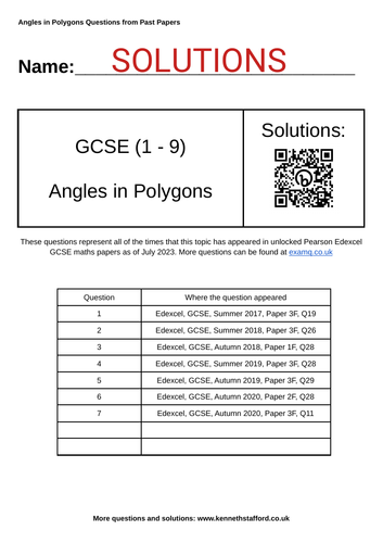 Angles in Polygons. GCSE Maths Past Paper Questions (Edexcel ...