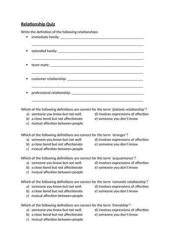 Love & Relationships KS3 SOW | Teaching Resources