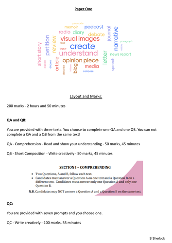 Leaving Cert Paper One Booklet | Teaching Resources