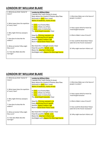 London Revision Sheet