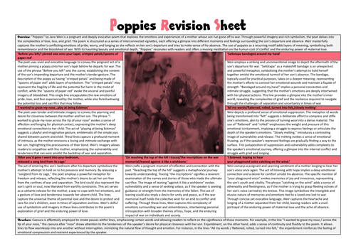 Poppies Revision Sheet