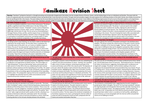 Kamikaze revision sheet