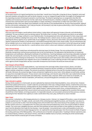 Anecdote Lead Paragraphs for Paper 2 Question 5
