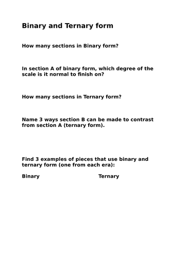 GCSE Eduqas Music - Ternary Form | Teaching Resources