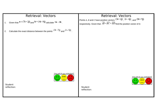 A Level Maths: Vectors retrieval sheet | Teaching Resources