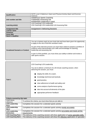 NCFE Sport Project 1: Sports Coaching, Leadership in Sport, Assessing ...