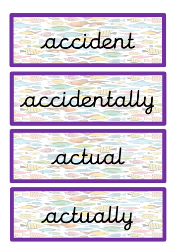 Year 3 & 4 Statutory Spellings Cards - Fish Design | Teaching Resources