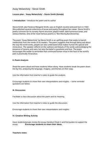 Away Melancholy - stevie smith - cambridge songs of ourselves ...