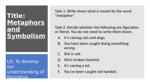 Introduction to metaphor Teaching Resources