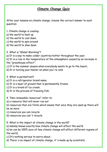 Climate Change Quiz | Teaching Resources