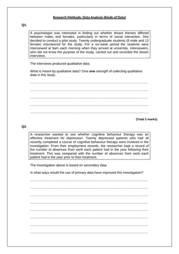 A-Level Psychology - KINDS OF DATA: DATA ANALYSIS [Year 1 Research ...