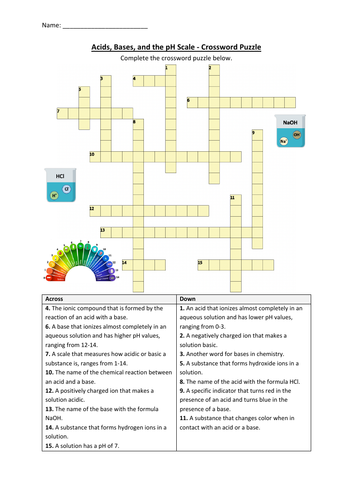 Acids Bases and the pH Scale Crossword Puzzle Worksheet Activity
