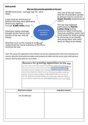 GCSE Edexcel USA: Conflict at Home and Abroad Catch Up Resources ...